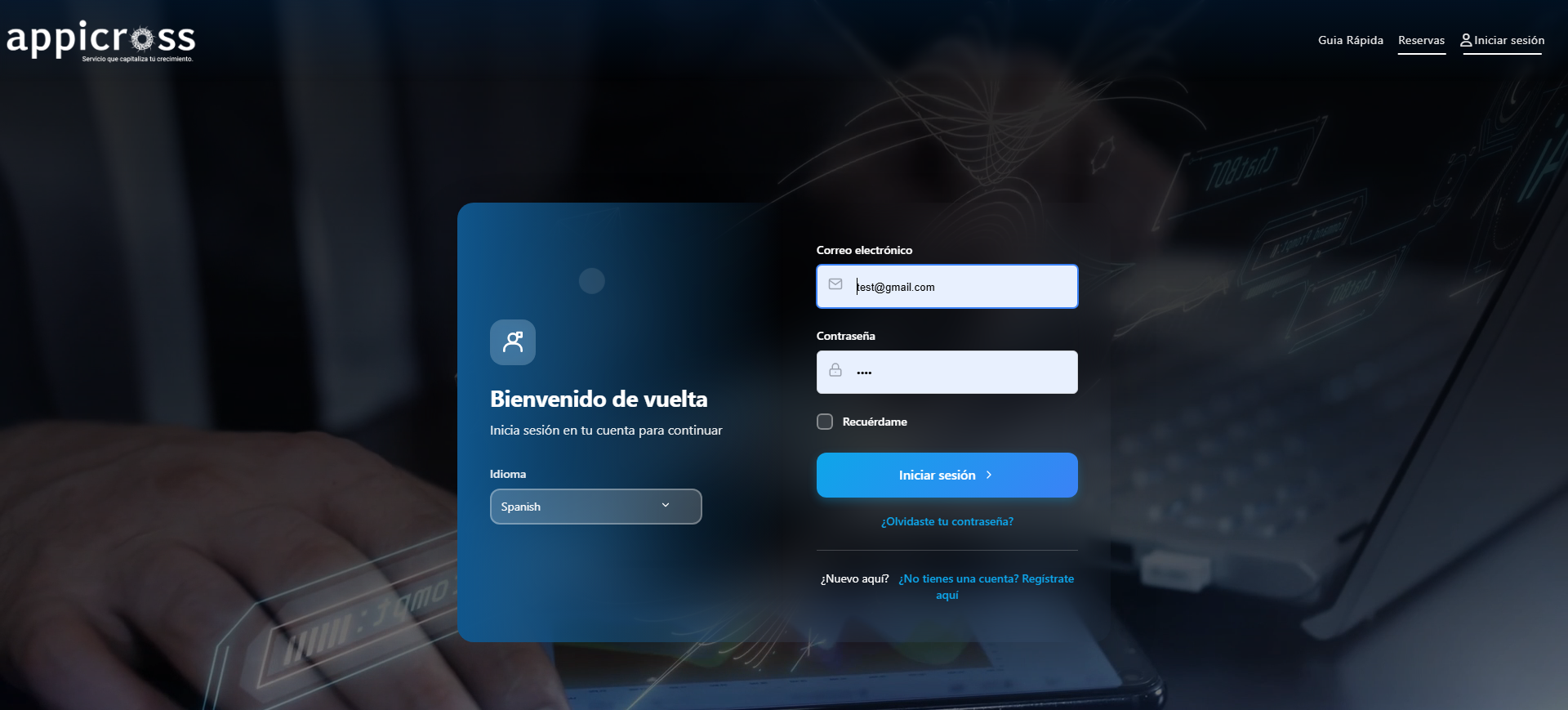 Pantalla de inicio de sesión